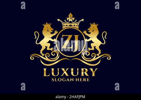 MODELLO DI logo ZJ Letter Lion Royal Luxury in Vector art per progetti di branding di lusso e altre illustrazioni vettoriali. Illustrazione Vettoriale