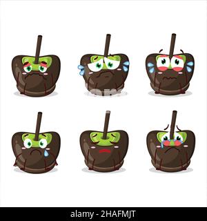 Cioccolato zucchero caramella fumetto carattere con triste espressione. Illustrazione vettoriale Illustrazione Vettoriale