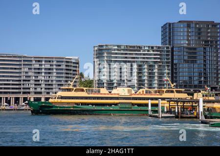 Il traghetto di Sydney di classe d'acqua dolce, il MV Collaroy prende il nome da una spiaggia di Sydney, lascia il terminal dei traghetti di Circular Quay, il giorno delle estati di Sydney, Australia Foto Stock