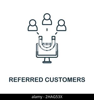 Icona clienti di riferimento. Elemento di linea dalla raccolta di vendita della filiale. Simbolo icona dei clienti richiamati lineari per il web design, l'infografia e altro ancora. Illustrazione Vettoriale