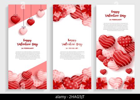 set di vessillo verticale giorno san valentino. poster giorno san valentino. biglietto di auguri giorno san valentino Illustrazione Vettoriale