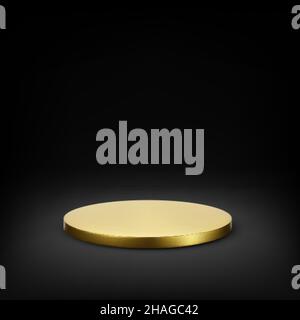 Piattaforma podio oro su sfondo scuro. Palco vuoto o studio. Illustrazione vettoriale Illustrazione Vettoriale