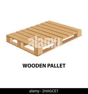 Set di icone pallet. Illustrazione vettoriale in design piatto. Vista frontale e angolare pallet in legno Illustrazione Vettoriale