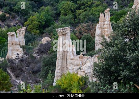 Les Orgues Ille sur Tet, sito geologico nei Pirenei Orientali, Languedoc Roussillon, Francia Foto Stock