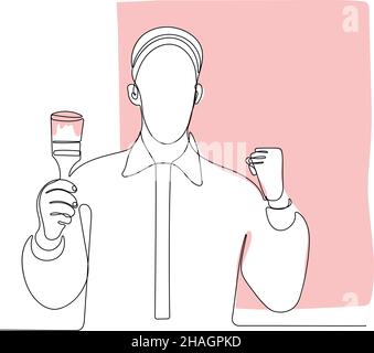 Pittore che indossa guanti pittura parete con rullo Illustrazione Vettoriale