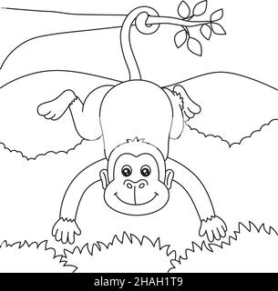 Monkey Coloring Page for Kids Illustrazione Vettoriale