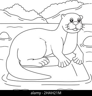 River Otter Coloring Page per bambini Illustrazione Vettoriale