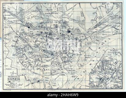 Gdańsk cartina, cartina di Gdańsk, cartina di Vecchia Gdańsk, cartina di Danzica, cartina di Danzica retro, Danzica d'epoca, Danzica Mappa, Danzica Plan, Danzica, Polonia Mappa Foto Stock