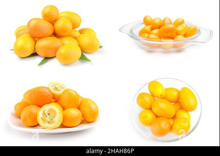 Set di cumquat isolati su uno sfondo bianco ritagliato Foto Stock