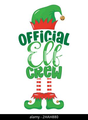 Equipaggio ufficiale di elfo - frase per i vestiti del bambino o del capretto di Natale o i maglioni brutti. Lettere disegnate a mano per biglietti d'auguri di Natale, inviti. Ideale per t- Illustrazione Vettoriale