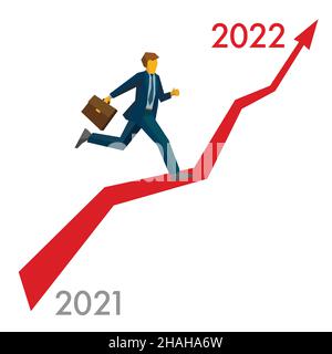 Businessman in esecuzione Grow up grafico da 2021 a 2022 punti Illustrazione Vettoriale