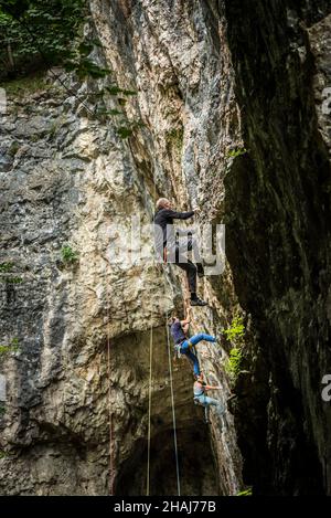 Arrampicata su roccia presso la Gola del Diavolo Foto Stock