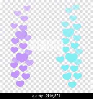 Un insieme di mi piace nel live stream è un cuore icona volante. Il contatore utenti mi piace per i video online. Viola e bluehearts in elegante color pastello Illustrazione Vettoriale