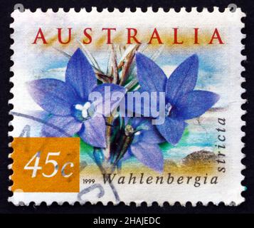 AUSTRALIA - CIRCA 1999: Un timbro stampato in Australia mostra Australian Bluebell, Wahlenbergia Stricta, Wildflower, circa 1999 Foto Stock