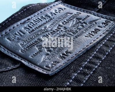 Etichetta nera Levi Strauss jeans, realizzata da Levis Foto Stock