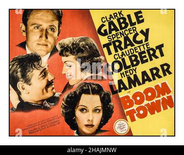 BOOM TOWN POSTER Vintage 1940 Movie Film Poster con Clark Gable Spencer Tracy Claudette Colbert e Hedy Lamarr in BOOM TOWN diretto da Jack Conway Vintage Movie Film Poster, 1940 MGM USA Foto Stock