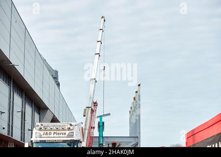 Liverpool, Merseyside, Regno Unito - Dic, 02 2021. Una vista generale del sito di Anfield Road all'Anfield Stadium del Liverpool Football Club come constructio Foto Stock