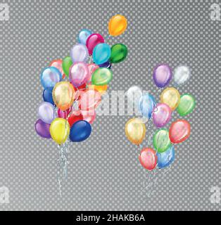 Palloncini colorati mazzo di composizione realistica con immagini isolate di palloncini di colore diverso su sfondo trasparente illustrazione vettoriale Illustrazione Vettoriale