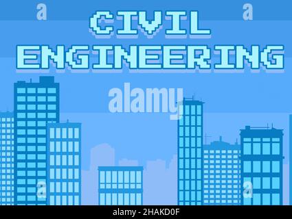 Ispirazione che mostra segno ingegneria civile. Business idea progettazione costruzione di strade ponti edifici pubblici grattacieli multipli disegno Foto Stock