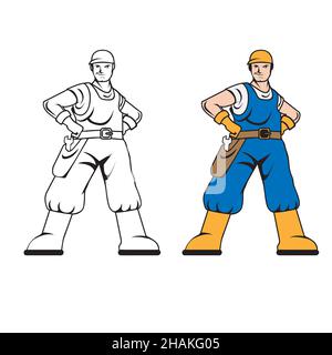 Meccanico idraulico o lavoro uomo illustrazione vettoriale per colorare libro, libro di istruzione, infografica, elemento di disegno o qualsiasi altro scopo. Illustrazione Vettoriale