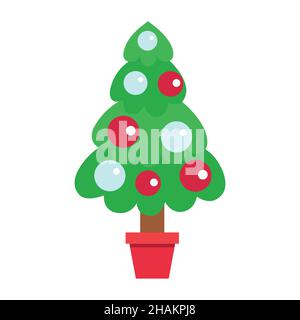 Illustrazione di natale con un albero di Natale decorato, illustrazione di Capodanno disegnata a mano. Illustrazione Vettoriale