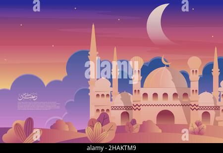 Calligraphy Mosque Ramadan Kareem Greeting Islamic Holiday Muslim Celebration Card Illustrazione Vettoriale