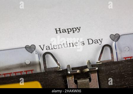 Vecchia macchina da scrivere con testo buon San Valentino Foto Stock