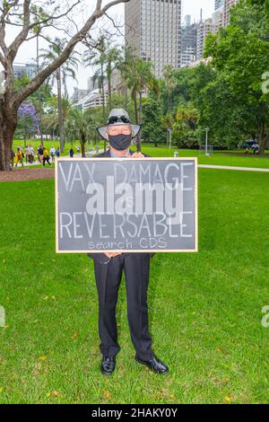 Il World Wide Freedom Day Rally, tenutosi a Sydney, Australia, il 20 novembre 2021 per protestare contro le restrizioni e i blocchi del coronavirus. L'evento ha avuto inizio ad Hyde Park ed è stato seguito da una marcia di protesta attraverso le strade della città e discorsi e spettacoli a Martin Place. Nella foto: Atmosfera di Hyde Park. Foto Stock