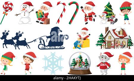 Illustrazione di oggetti ed elementi di Natale isolati Illustrazione Vettoriale