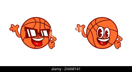 Flat Basketball Cartoon Mascot personaggi Vector Illustration Illustrazione Vettoriale