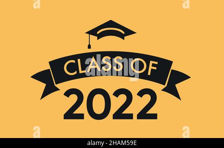 Classe di 2022 con tappo graduato. Design semplice piatto su giallo Illustrazione Vettoriale