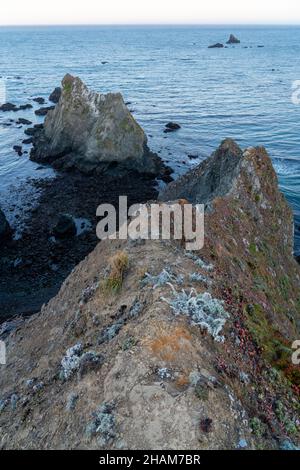 Formazioni rocciose a strapiombo formazioni rocciose a strapiombo sull'Oceano Pacifico a Jenner, California Foto Stock