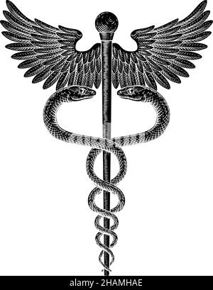 Caduceus Vintage medico serpenti simbolo Illustrazione Vettoriale