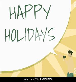 Didascalia di testo che presenta Happy Holidays. Internet concetto osservanza dello spirito di Natale che dura per una settimana uomo disegno mano in tasca Holding Foto Stock