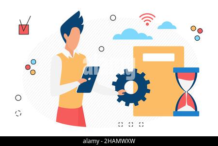 Processo amministrativo di gestione dei dati digitali. Soluzioni aziendali Information Software archiviazione di database Illustrazione Vettoriale