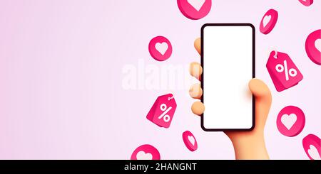 Smartphone portatile con app shopp. Concetto di shopping online. Illustrazione vettoriale Illustrazione Vettoriale