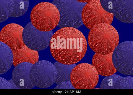 Blue Red Metal foil Balls Seamless Pattern, 3D Illustrazione sfondo Foto Stock
