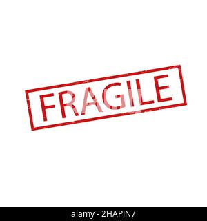 Fragile vettore francobollo di gomma rossa a grunge isolato su sfondo bianco Illustrazione Vettoriale