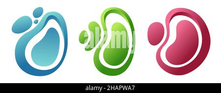 Set di 3 elementi astratti di forma liquida. Elementi grafici a gradiente dinamico. Striscioni con forme fluide liquide, ameba, forme dinamiche. Modello. Illustrazione Vettoriale