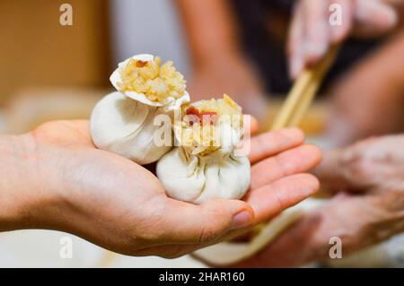 Shaomai cinese (gnocchi di riso) con ripieno di riso e maiale. Foto Stock