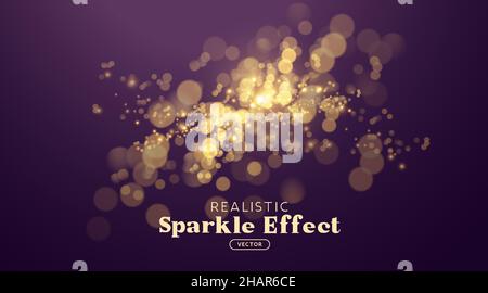 Festeggiamenti effetto speciale oro luccicante e luccicante effetto polvere. Illustrazione vettoriale. Illustrazione Vettoriale