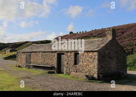 I resti di Old Gang Lead Mine & mulino di fusione, vicino a Reeth in Swaledale, Yorkshire Dales. Foto Stock