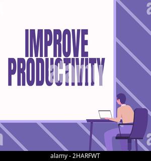 La scrittura a mano migliora la produttività. Parola per migliorare la qualità del tempo di input e prestazioni uomo seduta poltrona utilizzando laptop posizionato sul tavolo Foto Stock