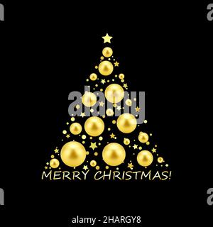 Albero di Natale fatto di palle e stelle dorate. Sfondo festivo Foto Stock