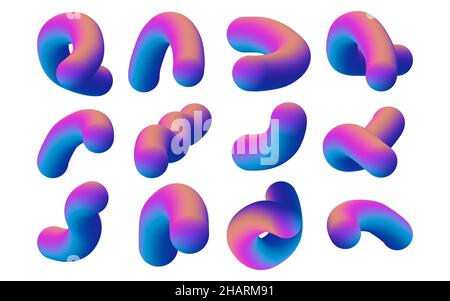 set di 3d fluidi amorfi in sfumatura multicolore. illustrazione delle forme astratte in sfumatura da giallo a viola. l'elemento colorato per il futuro moderno Foto Stock