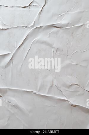 Carta incollata per texture poster. Modello di carta bianco stropicciato e stropicciato per lo sfondo. Carta opaca a umido stropicciata per poster mockup Foto Stock