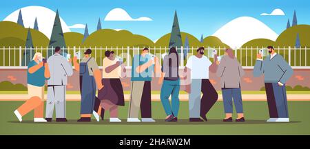 addicted businesspeople che usano i gadget digitali gente di affari attiva nel concetto di dipendenza digitale dei social network Illustrazione Vettoriale