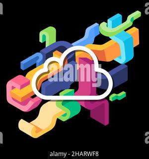 Cloud computer icona tecnologia virtuale internet decorativo curva vibrante energia grafica arte disegno illustrazione Illustrazione Vettoriale