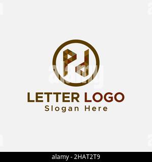 Logo minimalista con lettere P e D. Lettera circolare Logo.colore marrone scuro Logo astratto. Illustrazione Vettoriale