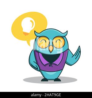 OWL Bird insegnante idea intelligente Scuola di formazione personaggio Cartoon Illustrazione Vettoriale